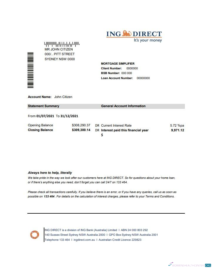 Download Australia ING Direct bank statement excel Photoshop template
